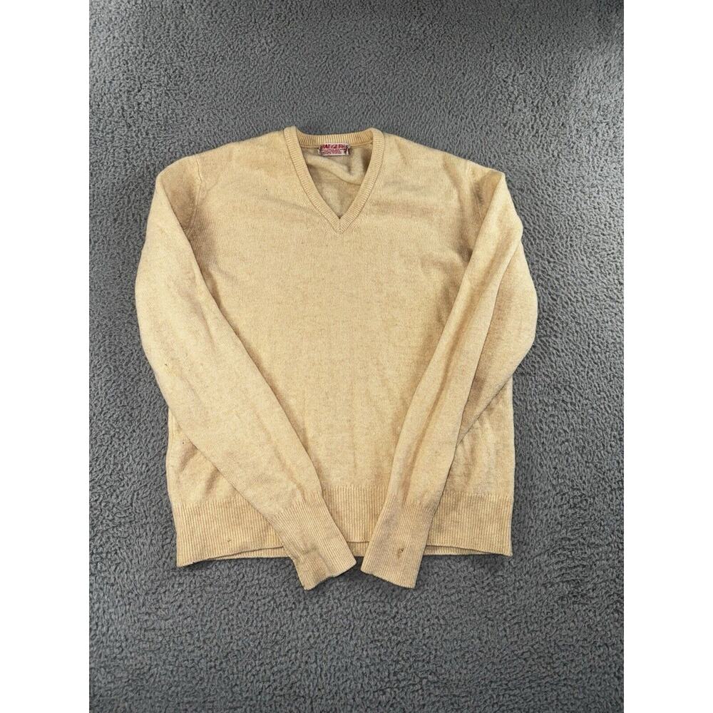 Vintage Jaeger Sweater Men Large Wool‎ V Neck Butter Yellow Long Sleeve